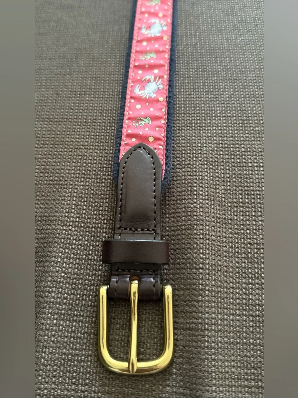 Vineyard Vines Kids Pink Crab & Polka Dot Belt with Brown Trim